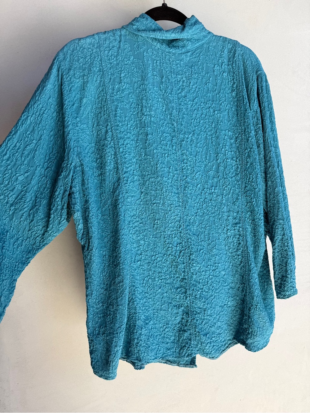 URU Silk Jacket Top kimono cardigan washable Long Sleeve vintage Teal Blue  XL - Picture 3 of 14